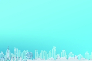 浅蓝色清新城市剪影背景