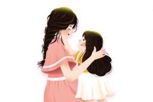 感恩母女插画