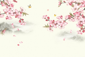 黄色水墨桃花中国风壁纸背景素材