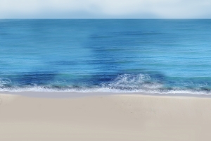 原创 手绘 风景 大海 海滩 海水 4k 电脑壁纸