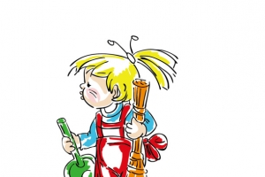 手绘矢量可爱女孩打扫卫生
