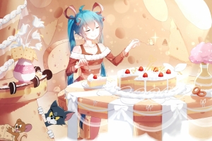 初音未来 生日蛋糕 猫和老鼠 6k动漫壁纸