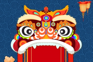 狮子手绘祥云年货节背景图