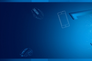 蓝色科技数手机码三角几何立体块光束背景banner