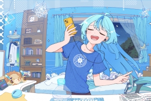 快乐动漫女孩 长发 闭着眼睛 听音乐 4K壁纸 3840x2160