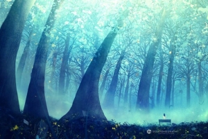 绿色梦幻弯曲深蓝海报背景