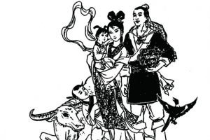 牛郎织女水墨画海报背景七夕情人节