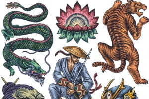 矢量龙与人物纹身图案