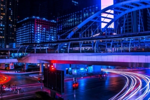 夜城 大桥 城市灯光 长曝光 曼谷 泰国 4k壁纸 3840x2160
