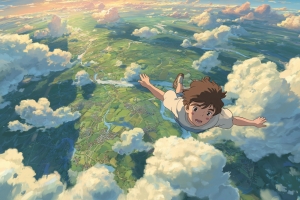 天空 云层 少年飞行飞翔 绿色大地 4K动漫壁纸 3840x2400