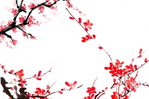 红色梅花水墨风