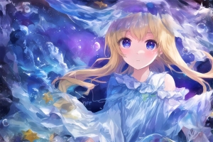 女孩 眼睛 连衣裙 蓝色 动漫 4k壁纸 3840x2160