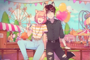  neko 情侣 微笑 游乐园 快乐 动漫 4k壁纸 3840x2160