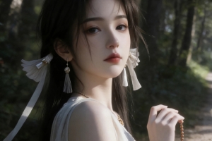 森林白裙美女宋玉3440x1440带鱼屏壁纸