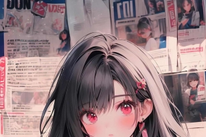 报纸墙 卡通女孩 手机壁纸