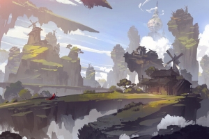 悬浮的山峰场景插画