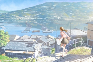 4k 海边 风景 女孩子 百褶裙 背影 动漫 壁纸