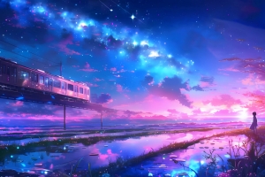 星空列车动漫风景2880x1800高清壁纸免费下载