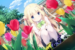 天空,云,鲜花,小女孩,3840x2160动漫壁纸