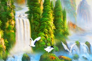 山水画瀑布风景淘宝网站背景图