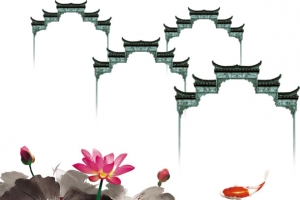 烟雨水墨江南水乡牌坊