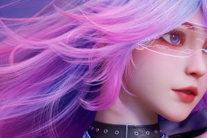 科技女孩粉色长发4K高清3440x1440带鱼屏动漫壁纸免费下载