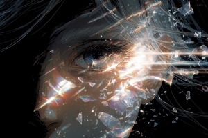 玻璃质感女孩脸与眼睛暗黑背景4K动漫高清壁纸3840x2400免费下载