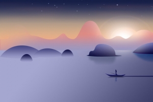 唯美意境山水插画背景