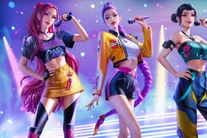 Kpop Demon Hunters猎魔女团女子三人组舞台麦克风4K高清壁纸3840x2160免费下载