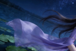 星空 荷塘 紫灵3440x1440带鱼屏壁纸