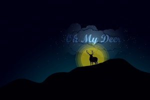 夜晚,山,鹿,简约设计4k壁纸