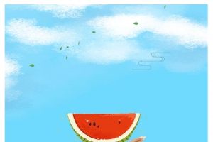 传统节气之夏至狗狗吃西瓜插画海报