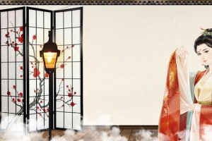 桃花节窗帘古风中国风棕banner