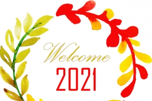 欢迎2021彩色水彩花环