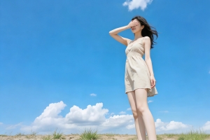 蓝天白云阳光美女蒙眼小清新4k车机高清壁纸3840x2160免费下载