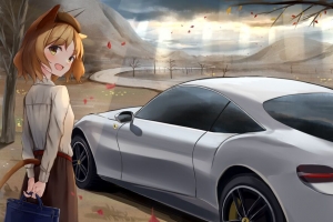 女孩 微笑 neko 尾巴 包 汽车 动漫 4k壁纸 3840x2160