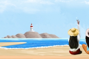 毕业游手绘水彩海边banner