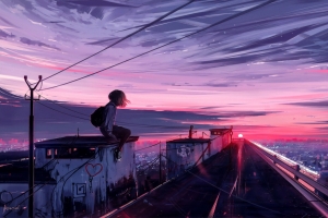 总有一天 女孩 城市 日落 天空 云 道路 唯美意境4k动漫壁纸3840x2160