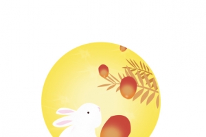 卡通手绘中秋节兔子月亮灯笼元素素材
