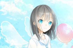 女孩 球 天空 动漫 艺术 卡通 4k壁纸 3840x2160