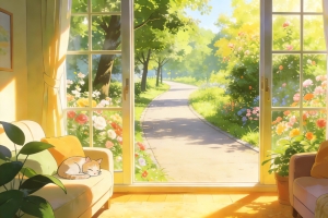 浪漫温馨家沙发猫花园小道治愈系4K风景壁纸3840x2160免费下载
