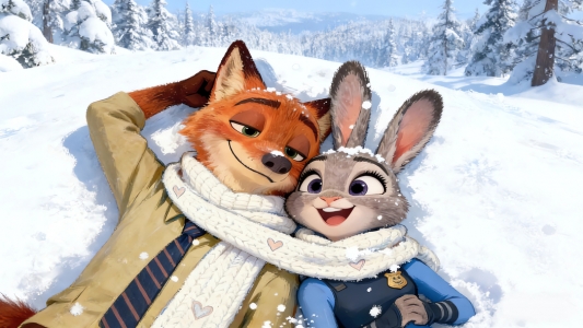 疯狂动物城2朱迪狐尼克雪地 围巾雪景 浪漫 4K壁纸