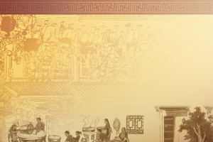 中国风水墨画古人生活黄色背景素材