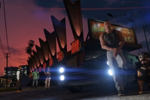 富兰克林 洛斯桑托斯 晚上 狗 GTA5 侠盗猎车5 4K壁纸