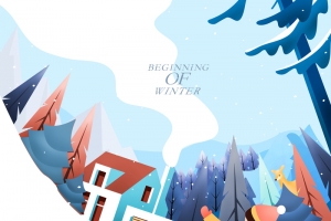 手绘冬季雪景背景图