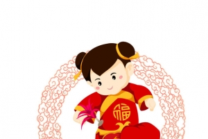 手绘喜庆过年踢毽子女孩