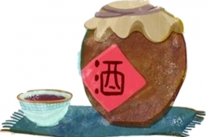 中国风手绘白酒浅色清新