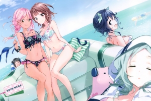夏天 大海 比基尼可爱女生 游泳 4k动漫壁纸