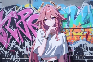 涂鸦墙 八重神子 4K壁纸 3840x2160