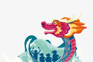 国潮手绘划龙舟